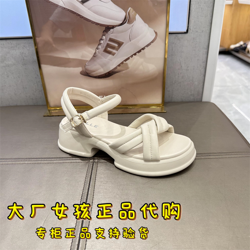 专柜正品Belle/百丽2023年夏款一字带凉鞋女鞋运动厚底凉鞋Z9C1D - 图2