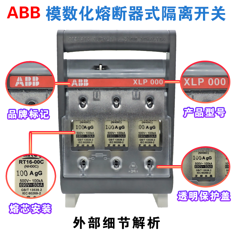 1P插刀ABB保险丝P100 熔2式入隔离开关熔断器XLP0P0P30低压A 式3 - 图0