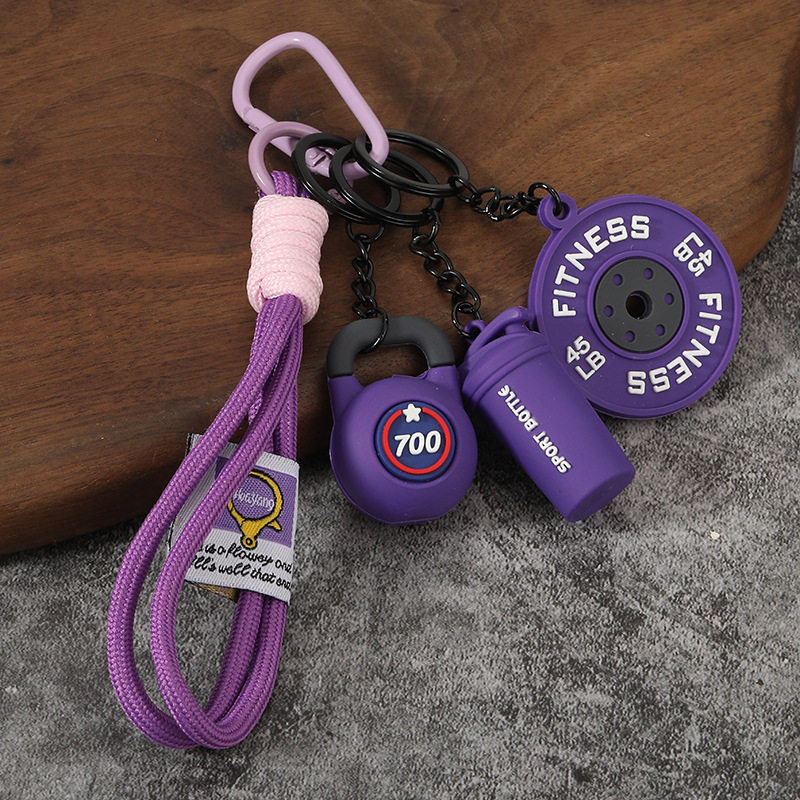Creative sports and fitness equipment keychain zinc alloy dumbbell barbell school bag pendant gym peripheral small gifts