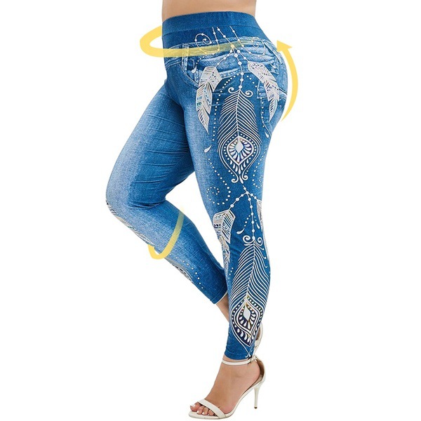 S-5XL plus-size stretch jeggings for ladies with high waists - 图1