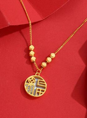 设计师S925银福牌项链福气满满白贝壳镶石套链新中式国潮女小众锁