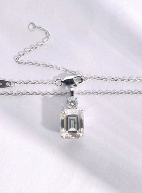 莫桑石吊坠S925纯银4克拉8*10祖母绿切莫桑钻项链欧美跨境热销款