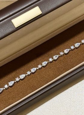 S925纯银精工四爪钻满钻水滴手链