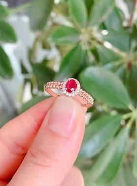 S925纯银镶天然鸽血红红宝戒指简约时尚百搭彩宝首饰指环女