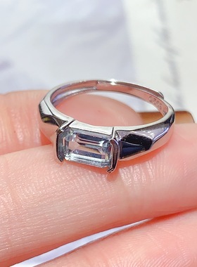 轻奢晶体干净清新简约日常通勤款天然海蓝宝戒指S925银镶嵌流行