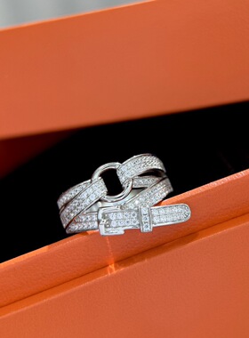 鑫葆康S925纯银精工高级感满钻圆环皮带扣戒指轻奢百搭指环女