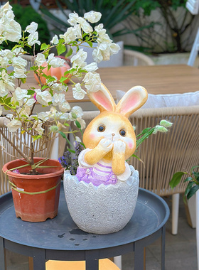 户外花园庭院一楼小院装饰品卡通兔子花盆幼儿园布置仿真动物摆件