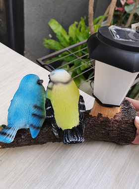 美式乡村摆件太阳能发光仿真小鸟欢迎牌树脂工艺别墅花园装饰布置