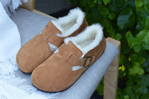 河南桑坡村羊皮毛一体勃肯鞋全包牛皮雪地靴豆豆鞋软木底加绒女冬 - 图3