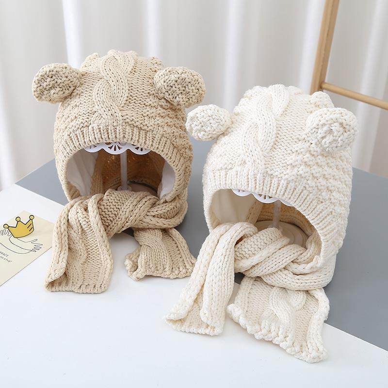 韩版儿童围巾帽子一体加厚保暖针织帽冬季可爱卡通护耳百搭套头帽,淘宝优惠券,粉丝福利购,淘宝优惠卷