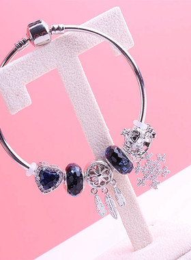 原创繁星童话深蓝海洋之心捕梦网雪花手镯女微镶马车手链女友礼物