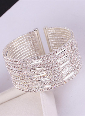 欧美奢华晚宴舞蹈表演爆闪夸张手镯女宽多层满钻韩版简约百搭潮人