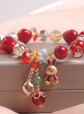 红色本命年兔子手链女招财转运