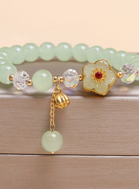 韩国弹力串珠桃花手链女转运花朵手串送女友闺蜜生姐妹日礼物新款