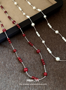 新款珍珠串珠时尚叠带项链复古宫廷风气质锁骨链轻奢高级感项饰女