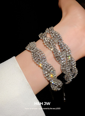 新款镶钻双层交叉缠绕镂空手链设计感精致时尚手环轻奢高级感手饰