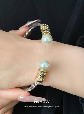 韩国东大门新款简约开口手镯时尚小众个性几何双层缠绕打结手环女