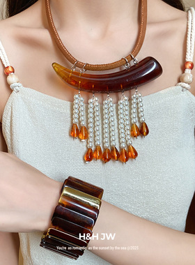 2026新款珍珠水滴流苏手链项链美拉德复古锁骨链轻奢高级感项饰女