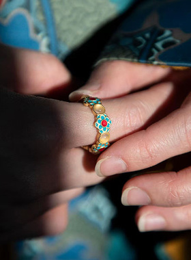 韩国东大门滴油锆石花朵戒指中古vintage食指戒轻奢气质小众手饰