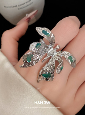 新款欧美蝴蝶褶皱开口戒指个性冷淡风气质食指戒轻奢高级感手饰女