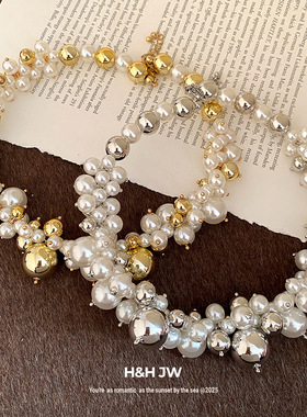 新款不规则珍珠串珠项链法式复古宫廷风气质锁骨链轻奢高级感项饰