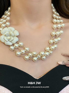 2026韩国新款爆款多层珍珠串珠滴油花朵项链中古饰品法式复古项饰