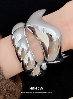 新款不规则光面纹路开口手镯欧美个性简约时尚手环轻奢高级感手饰