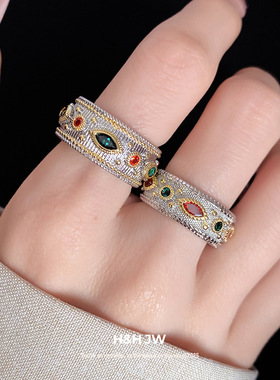 韩国东大门新款锆石纹路开口戒指复古宫廷风食指戒轻奢高级感手饰