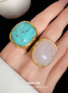 韩国东大门新款绿石头戒指复古简约时尚气质食指戒轻奢高级感手饰