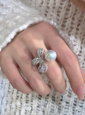 新款轻奢锆石花朵镂空开口戒指小众高级感气质食指戒法式时尚手饰