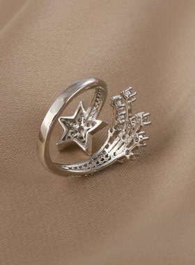 新款锆石五角星开口戒指个性冷淡风时尚高级感食指戒气质轻奢手饰