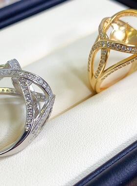 新款锆石镂空珍珠开口戒指欧美小众食指戒轻奢高级感百搭手饰夏季