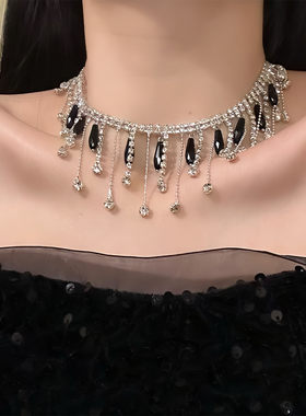 新款镶钻流苏简约时尚项链复古y2k辣妹风锁骨链高级感choker项饰
