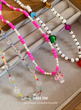 韩国东大门珍珠爱心吊坠项链甜美小清新气质锁骨链轻奢高级感项饰