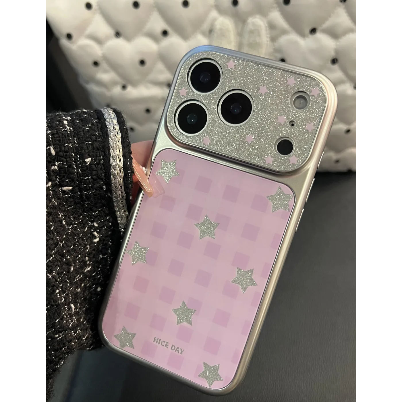 SHEEP CASE简约格纹闪粉星星适用苹果17手机壳iPhone17Promax新款16高级感15保护套13韩系14防摔全包创意女款,淘宝优惠券,粉丝福利购,淘宝优惠卷