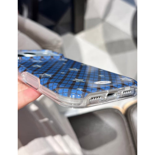 韩系ins风蓝底菱格星星适用苹果18promax手机壳iphone17pro新款16小众15高级感17少女心18全包防摔保护套软壳 - 图3