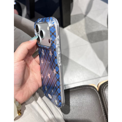 韩系ins风蓝底菱格星星适用苹果18promax手机壳iphone17pro新款16小众15高级感17少女心18全包防摔保护套软壳 - 图1