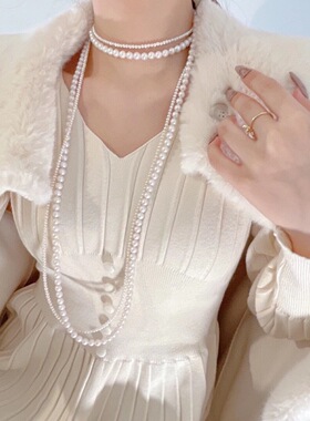 珍珠项链女长款礼服配饰双层叠戴春夏毛衣链轻奢2026年新款