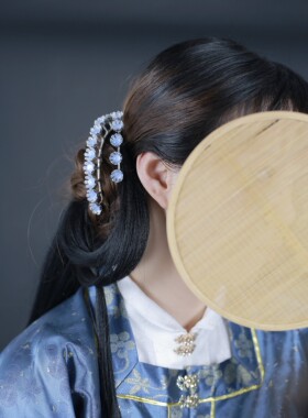 原创手工蓝色发钗排簪汉服配饰