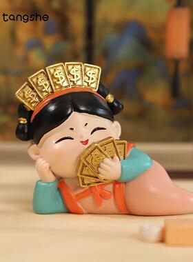可爱卡通唐小圆暴富坐以待币发财唐仕女摆件情绪解压神器女生礼物