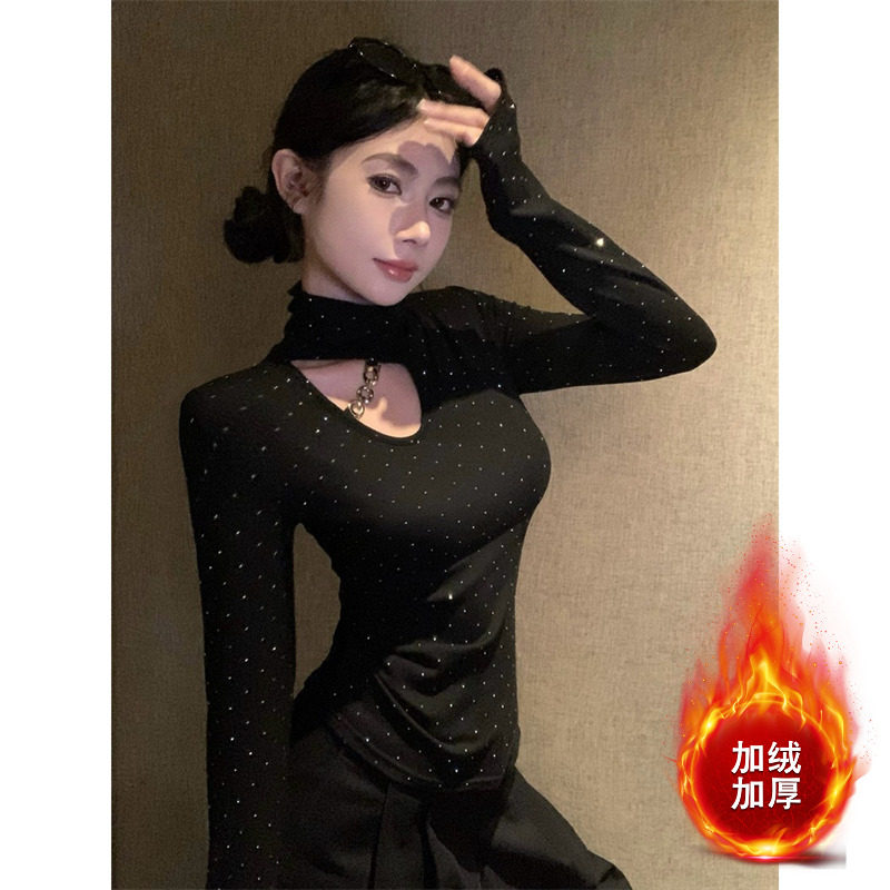 大码胖MM细闪镂空半高领长袖T恤女秋冬季新款显瘦绝美打底衫上衣,淘宝优惠券,粉丝福利购,淘宝优惠卷