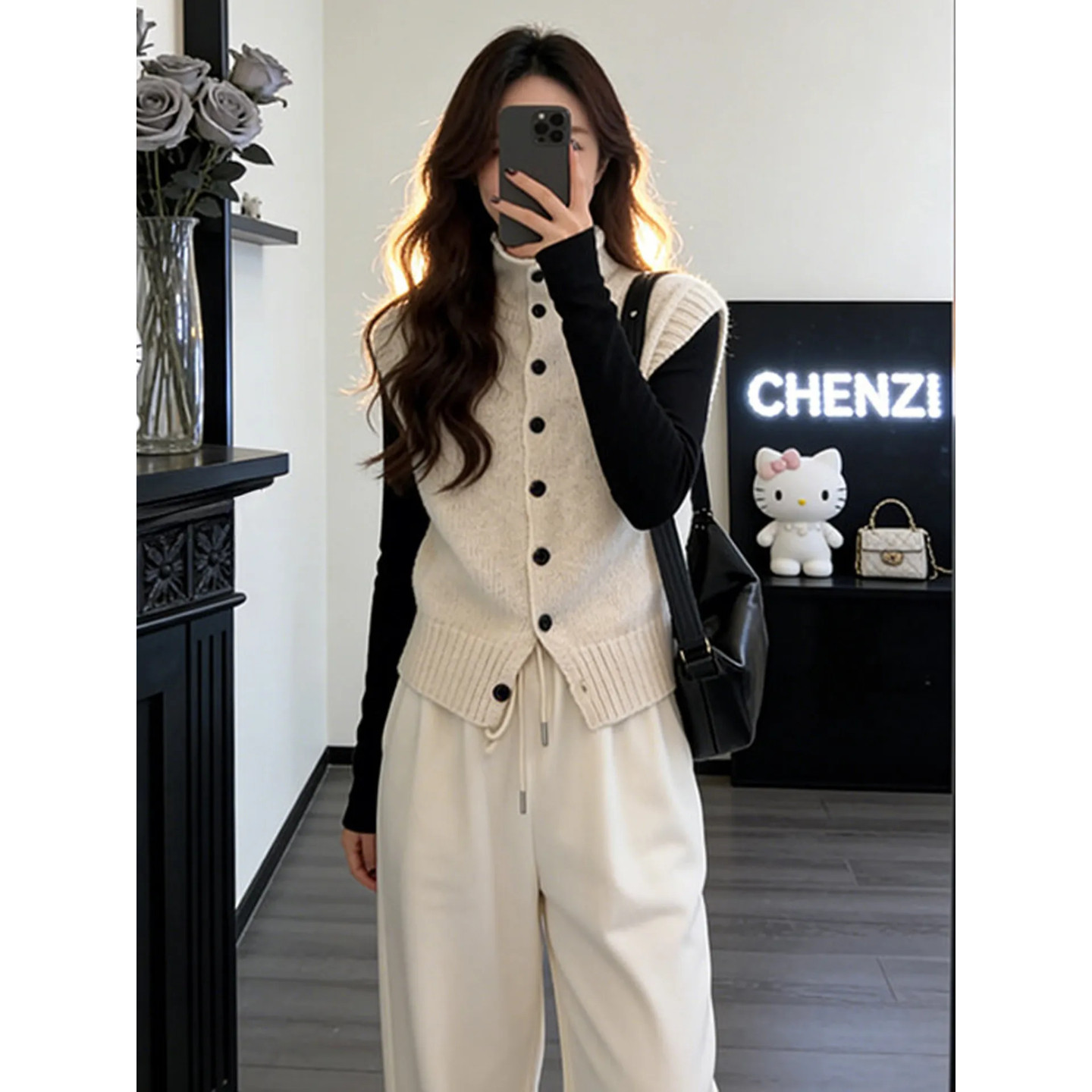 韩系高领单排扣无袖针织马甲女秋冬内搭修身T恤时尚极简风两件套,淘宝优惠券,粉丝福利购,淘宝优惠卷