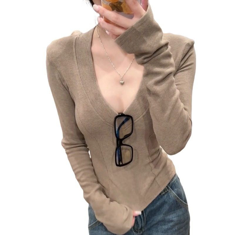 大码胖mm纯欲风复古鱼骨长袖v领t恤女秋冬简约百搭辣妹风显瘦上衣,淘宝优惠券,粉丝福利购,淘宝优惠卷