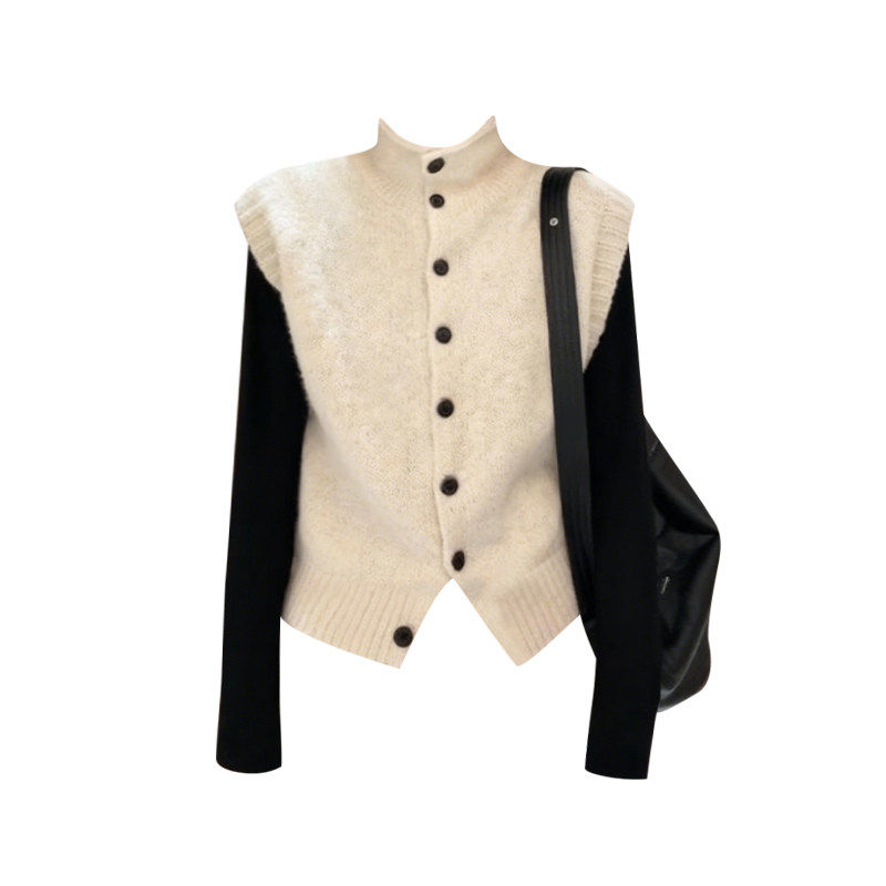 韩系高领单排扣无袖针织马甲女秋冬内搭修身T恤时尚极简风两件套,淘宝优惠券,粉丝福利购,淘宝优惠卷