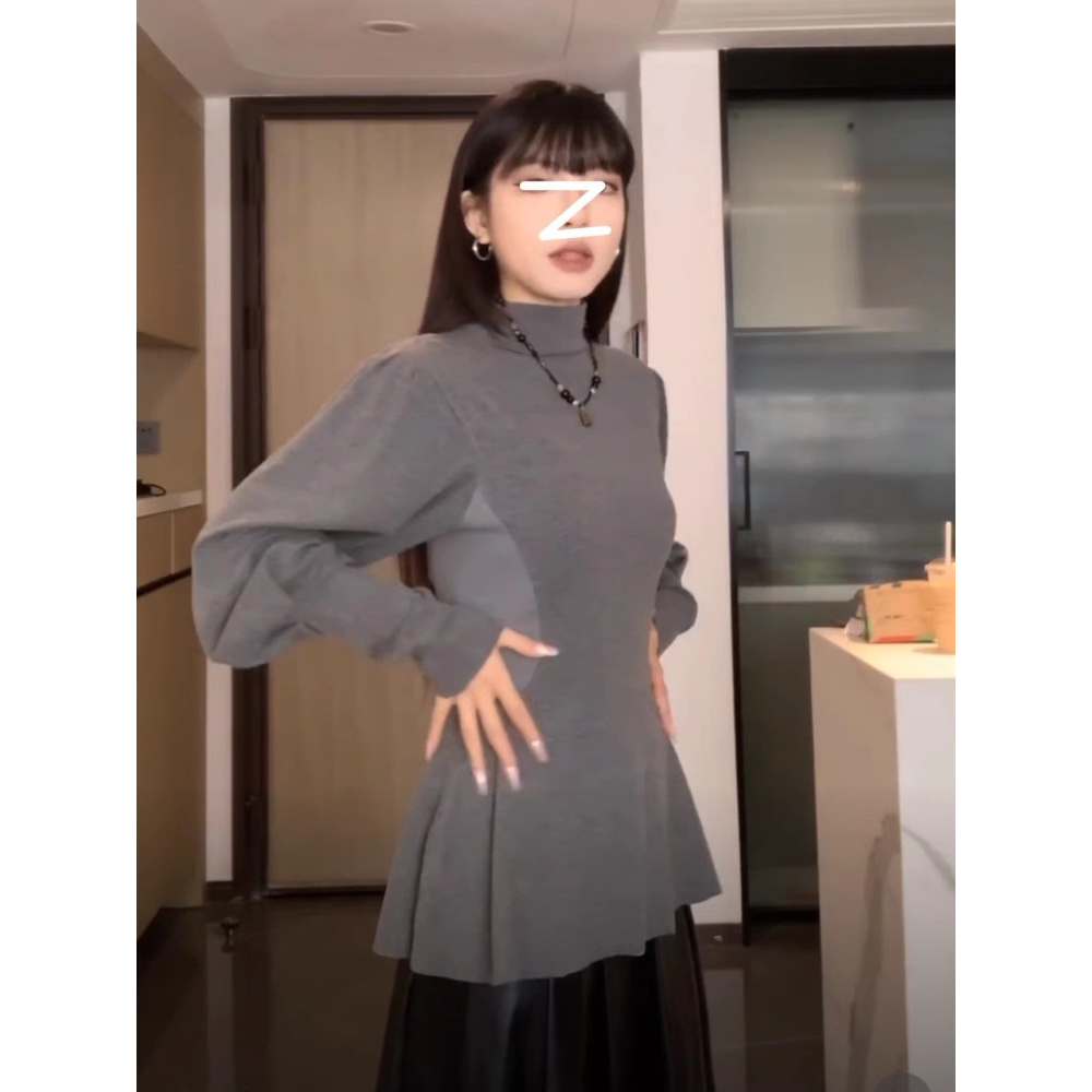 大码胖MM高级感半高领长袖T恤女秋冬新款收腰显瘦纯欲内搭上衣 - 图2