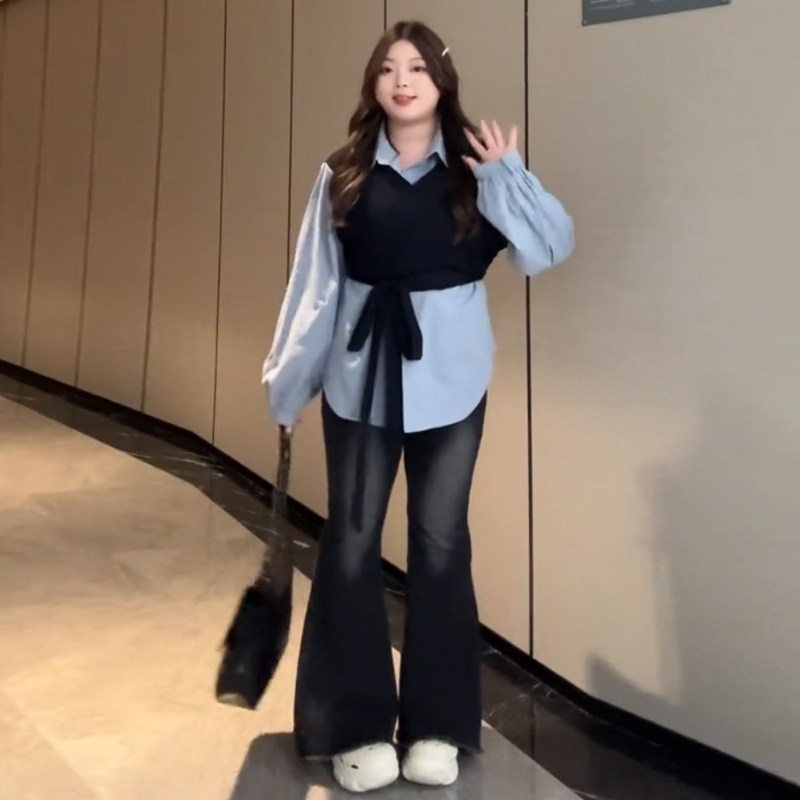 大码微胖mm宽松别致假两件衬衫收腰上衣夏季显瘦百搭气质高腰衬衣,淘宝优惠券,粉丝福利购,淘宝优惠卷