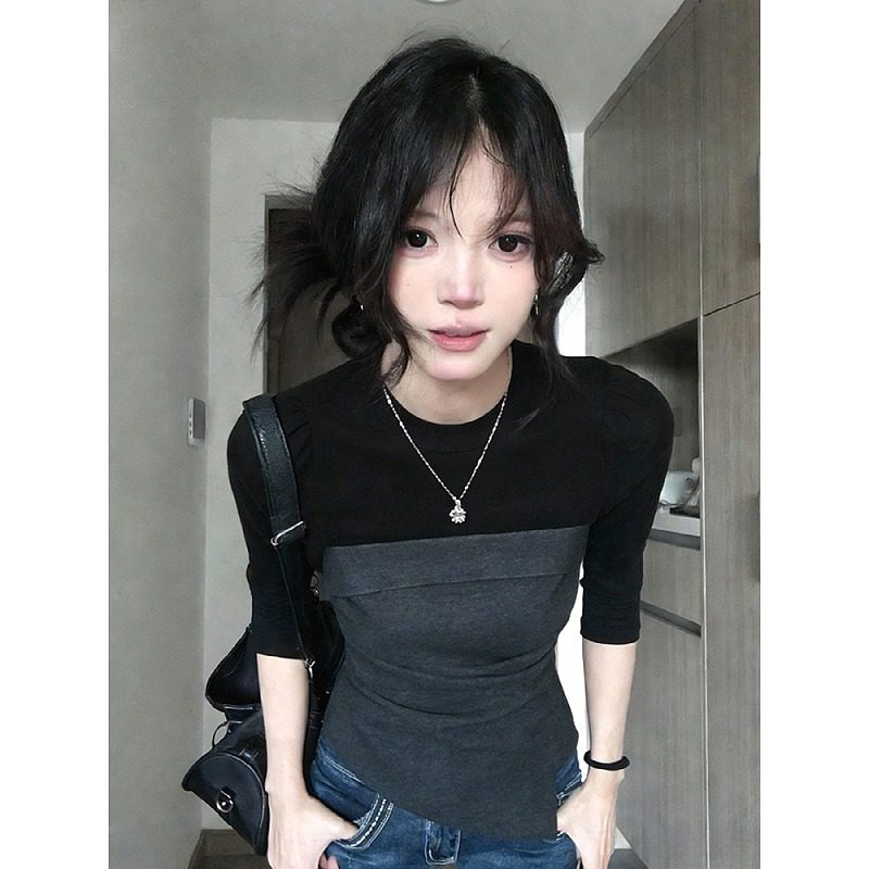 大码胖mm假两件不规则拼接长袖T恤女春季设计感修身气质内搭上衣,淘宝优惠券,粉丝福利购,淘宝优惠卷