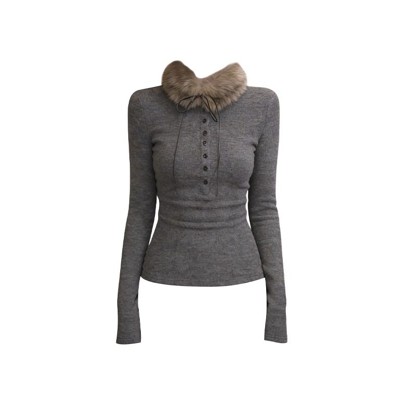 大码胖mm温柔显瘦气质长袖T恤女秋冬毛毛领时尚绝美修身休闲上衣,淘宝优惠券,粉丝福利购,淘宝优惠卷