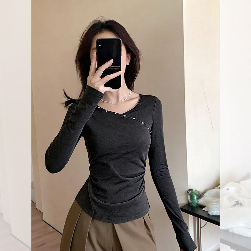 大码胖mm秋冬季柳丁v领t恤打底衫女内搭高级感可外穿修身长袖上衣,淘宝优惠券,粉丝福利购,淘宝优惠卷