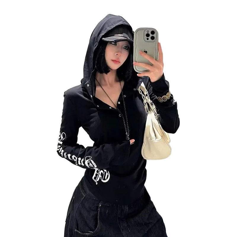 大码胖mm辣妹风字母印花防晒连帽v领T恤上衣设计感修身长袖罩衫,淘宝优惠券,粉丝福利购,淘宝优惠卷